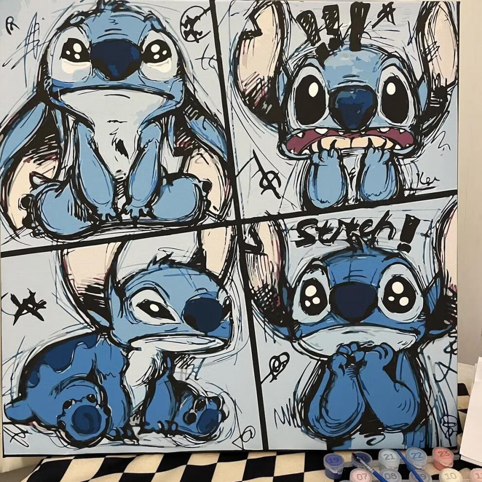 大芬油画村装饰挂画 史迪仔数字油画diy填色可爱卡通个性手绘油彩画