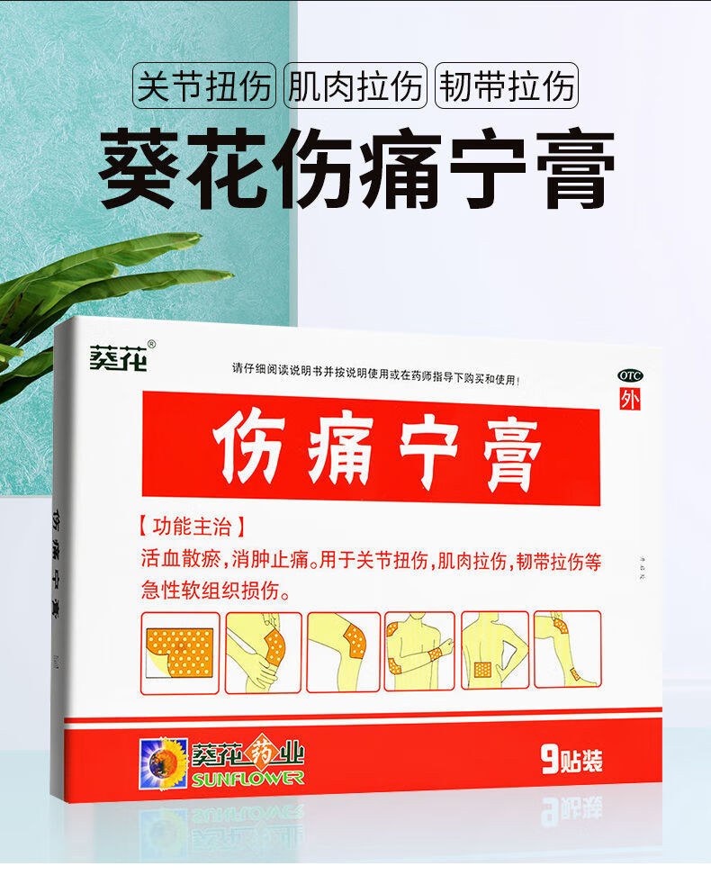 葵花 伤痛宁膏9贴活血散瘀消肿止疼痛关节扭伤肌肉韧带拉伤药 1盒