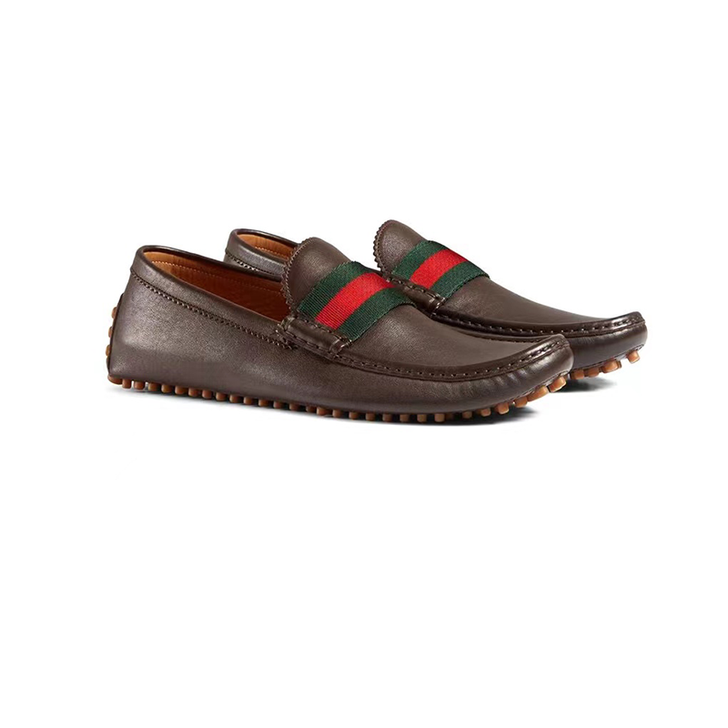 gucci古驰男鞋男士经典logo配色织带细节休闲商务鞋圆头豆豆鞋一脚蹬