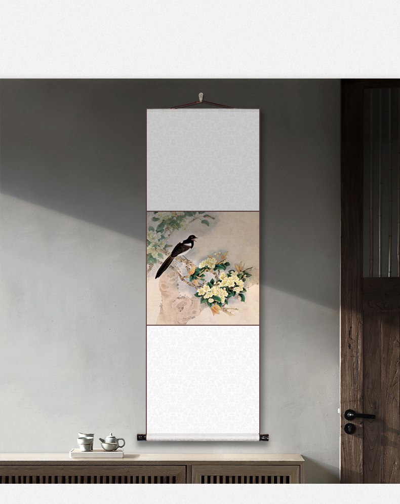 左余新中式工笔花鸟挂画装裱卷轴书房客厅玄关办公室禅意字画装饰画 f