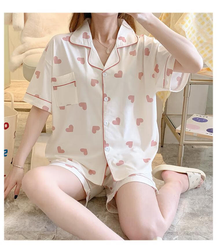 芩芙少女生睡衣女士睡裤春夏季薄款可爱韩版宽松外穿居家服女短袖开衫