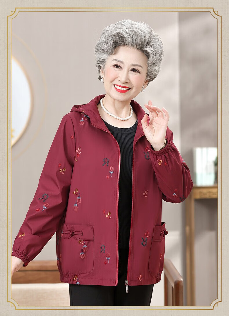 tpjg妈妈秋装风衣薄外套女60岁70老年人长袖奶奶装春秋季夹克上衣老人