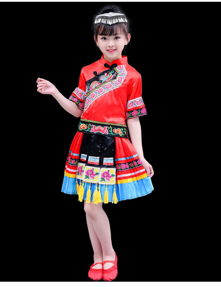 儿童苗族演出服夏季套装3-13岁小女孩穿的女童云南壮族服装中大童少数