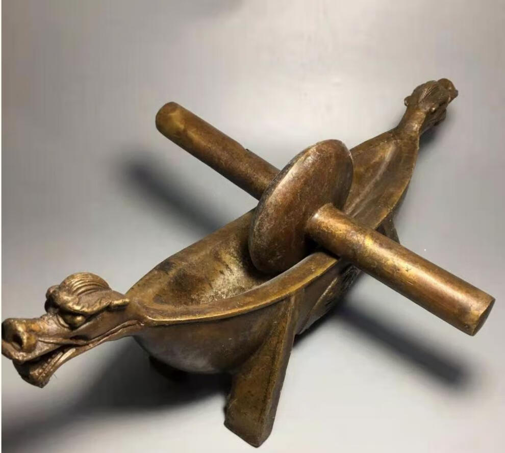 纯铜药船碾子纯铜药碾子船摆件龙头碾药机古代中医药店用品装饰铡刀
