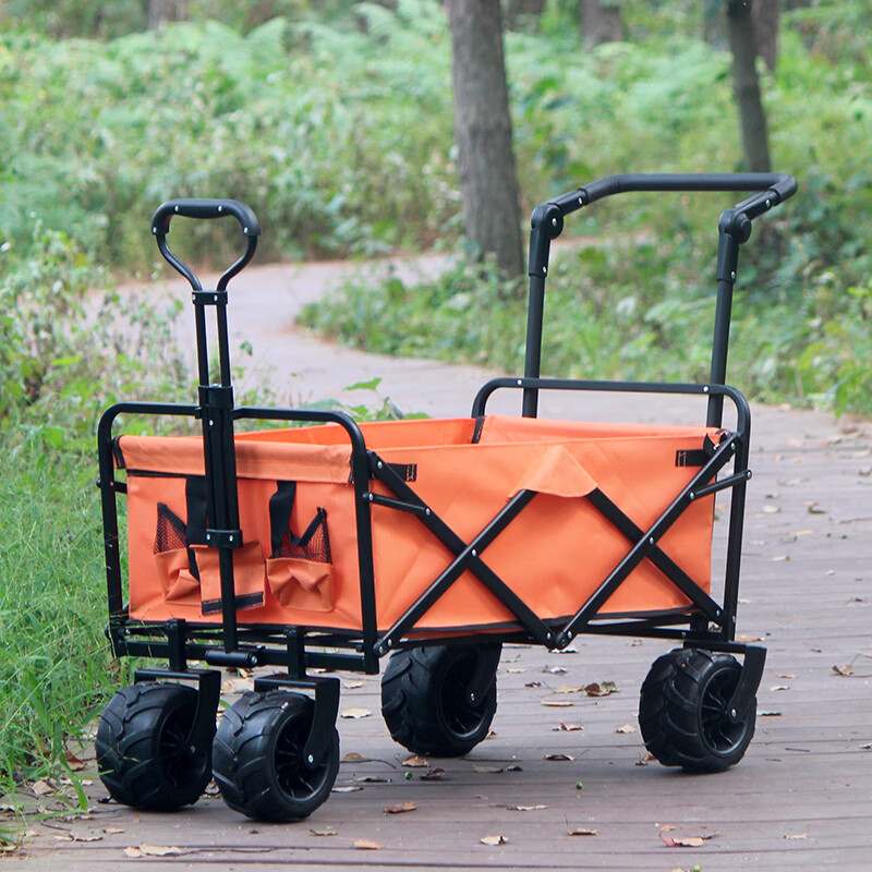 户外野营营地市买菜拉杆小拉货手推车折叠购物车地推便携车 乳白色