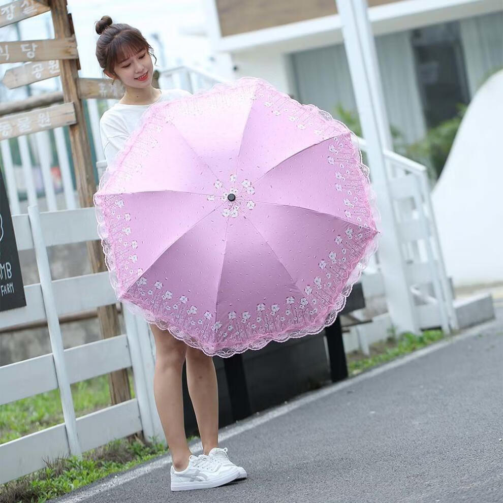 儿童雨伞 女孩蕾丝伞女晴雨两用学生雨伞折叠伞花边伞太阳伞防晒防