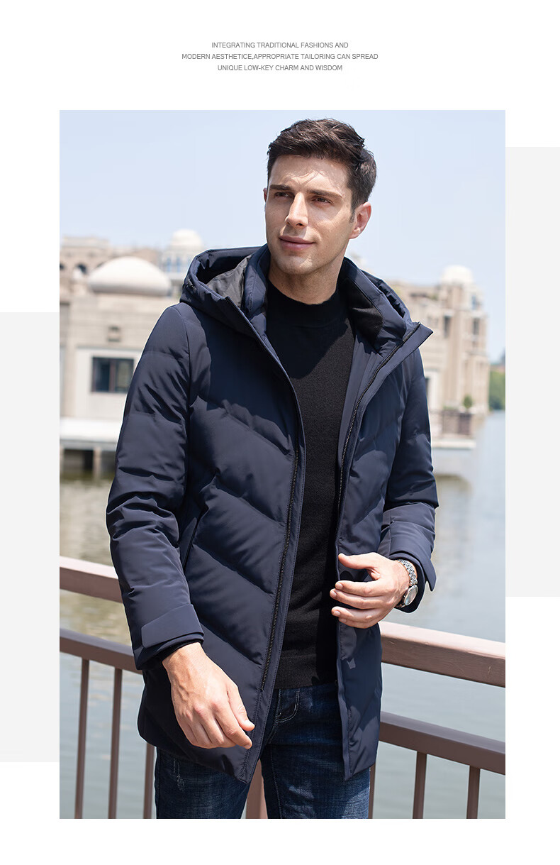 伯莎丹顿轻奢品牌男装连帽户外羽绒服2020冬季新款男士中长款休闲防风