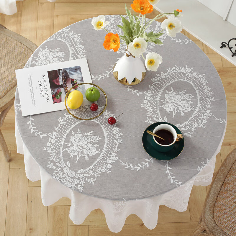 蕾丝桌布圆形小圆桌桌布北欧复古白色ins风格餐布网红甜品台盖布百花