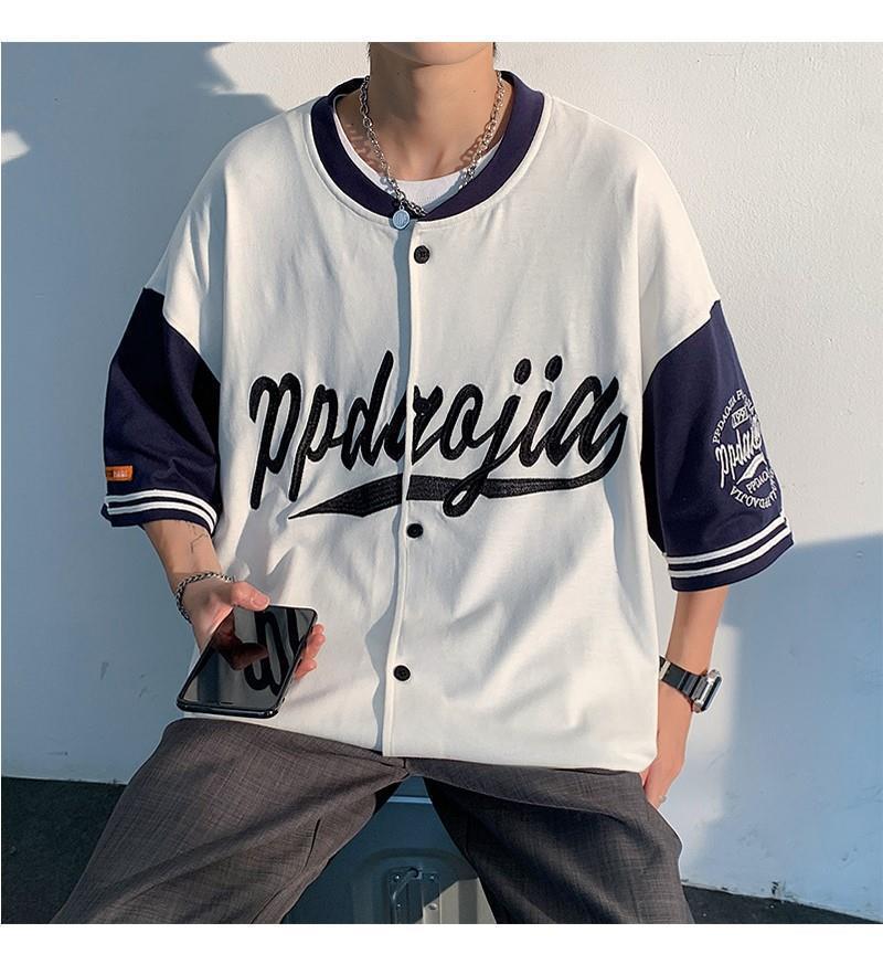 三件套棒球服外套男夏季薄款短袖t恤男一套搭配帅气学生套装e白色外套