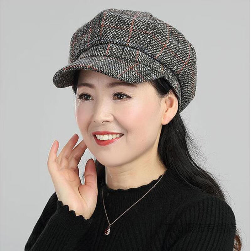 猛仕将帽子女中老年人妈妈八角帽冬季中年女士时尚女帽春秋英伦百搭