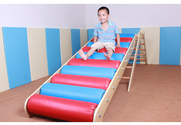 感统训练器材儿童室内软包大滑梯感同滑道早教木制运动统感玩具 大