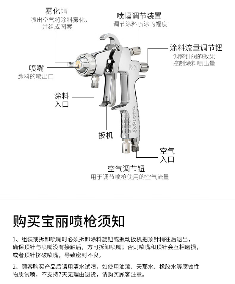 喷枪wr-711气动油漆喷漆枪高雾化汽车面漆家具喷涂工具壶 r-771下壶3.