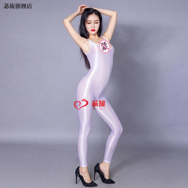 苾旎拉链开档光滑连体衣透明塑身健美连身衣高弹ji情开挡免脱内衣贴身