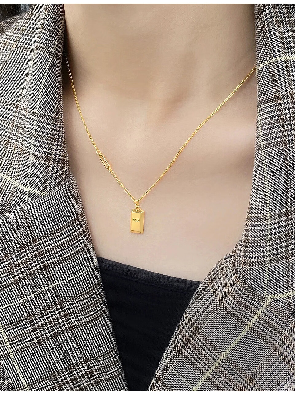 兵喜bingxi黄金小金条项链女暴富小金砖999足金5g吊坠套链小金砖硬金