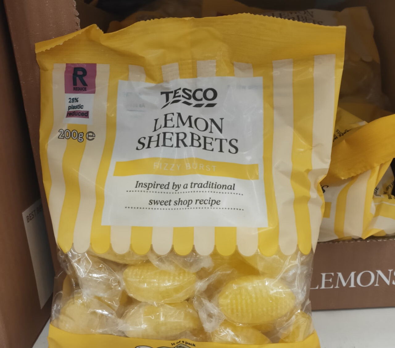 柠檬雪宝糖 英国 tesco lescon sherbets柠檬雪宝水果糖薄荷糖 原装