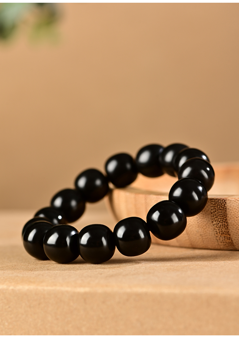 君呈 和田玉籽料墨玉手串男女桶珠路路通天然玉石老型珠手链配珠手把