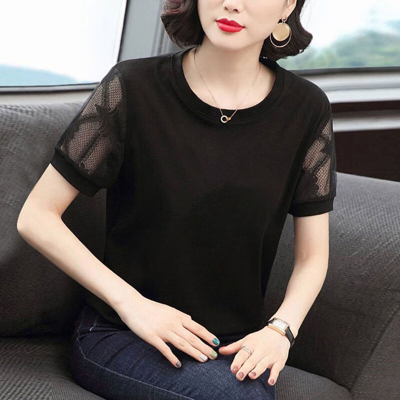 wvsw轻奢潮牌韩版时尚洋气烫钻短袖t恤女2022年夏季新款大码女装黑色
