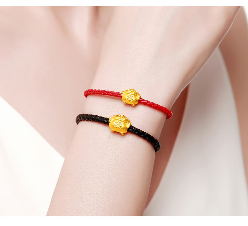 庄梦蝶 999足金聚宝盆转运珠 黄金手链男编织串珠珠子单颗3d硬金 每颗