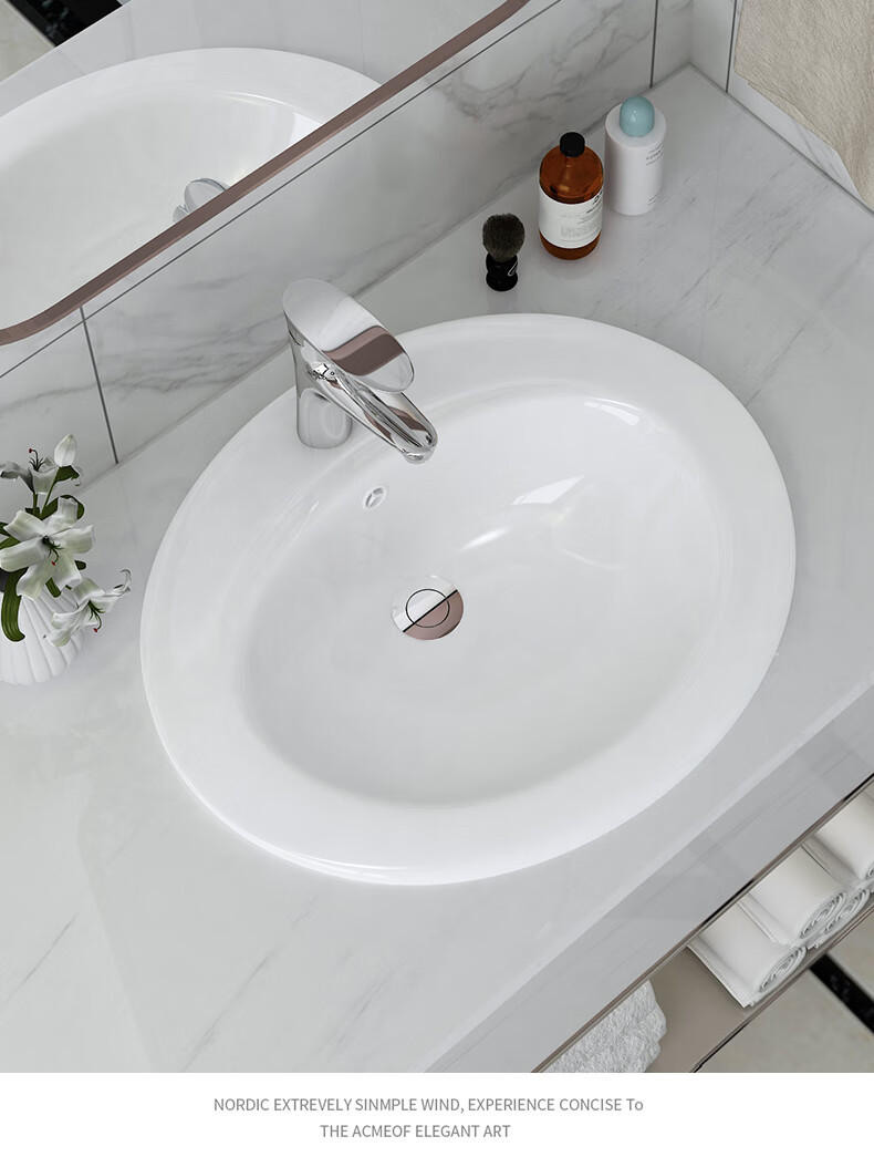 陶瓷洗手盆 半嵌入式台中盆 家用单三孔洗面盆老式洗漱台盆洗脸盆