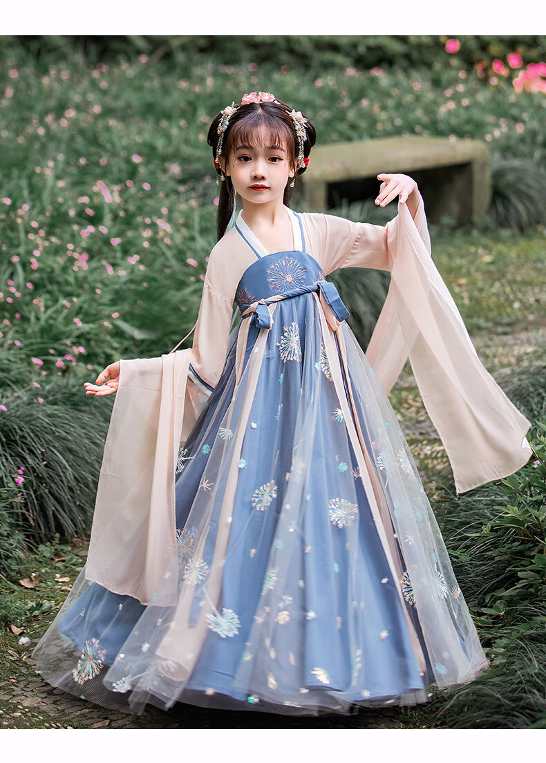 汉服女童连衣裙2021新款薄款公主仙儿童古装小女孩夏装蒲公英凤尾红大