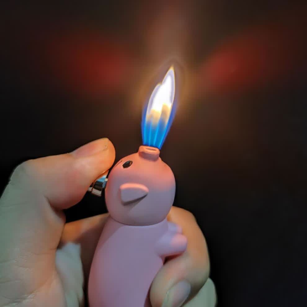 抖音小猪打火机充气双明火猪猪火机网红卡通可爱创意个性奇特厂家 ins