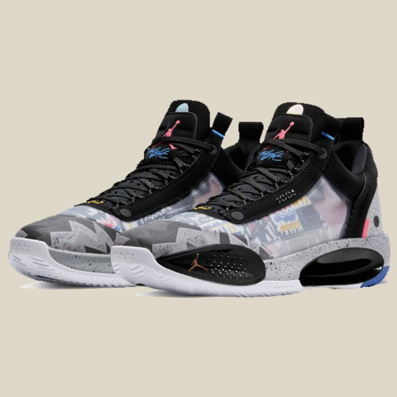 耐克(nike) air jordan 34 low pf aj34爆裂纹 涂鸦黑白蝉翼篮球鞋 cz