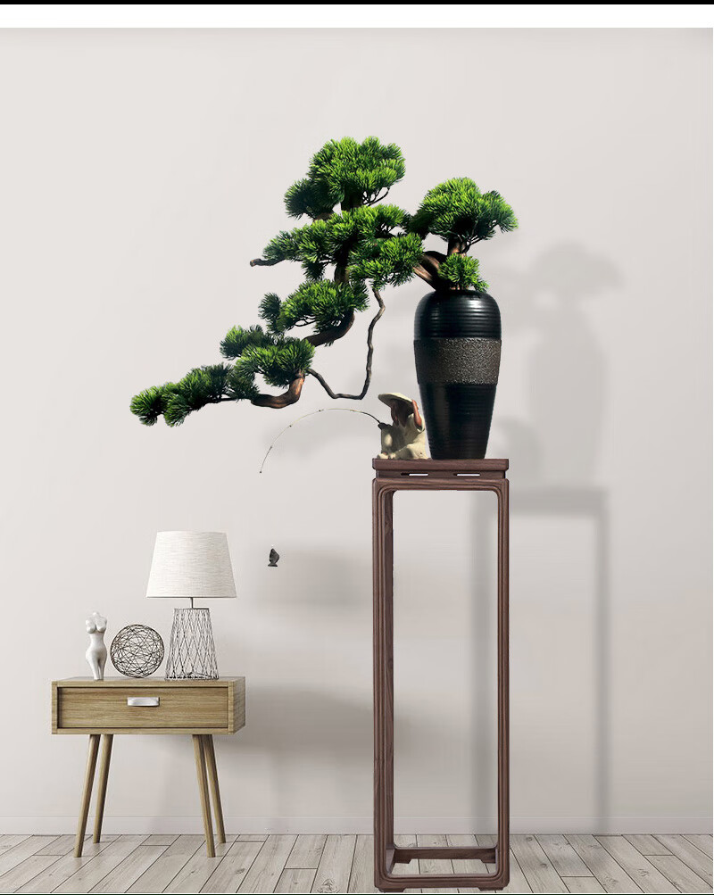 百德莱大师名品轻奢高端新中式仿真迎客松假树客厅绿植玄关罗汉松盆景