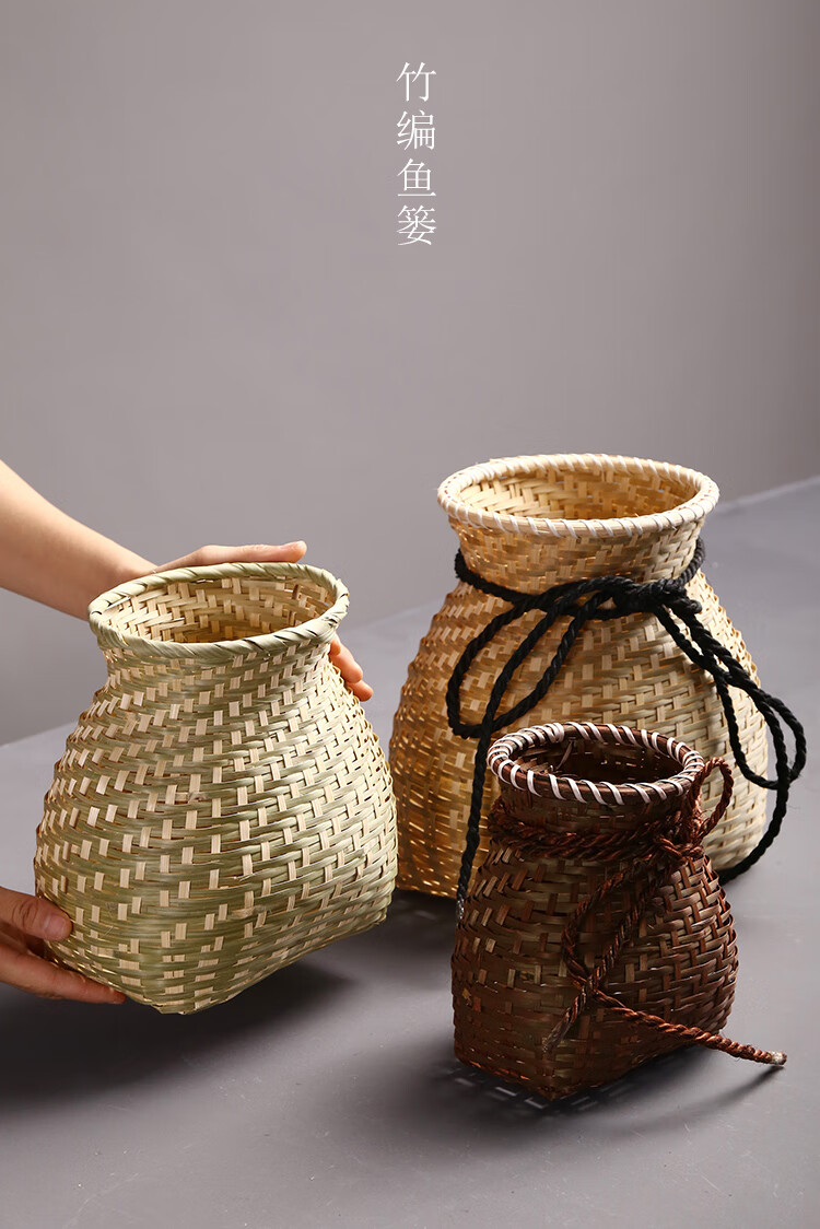 采茶叶的篮子竹编鱼篓手工制品竹篓小竹篮竹篮子采茶篓收纳筐文艺舞蹈