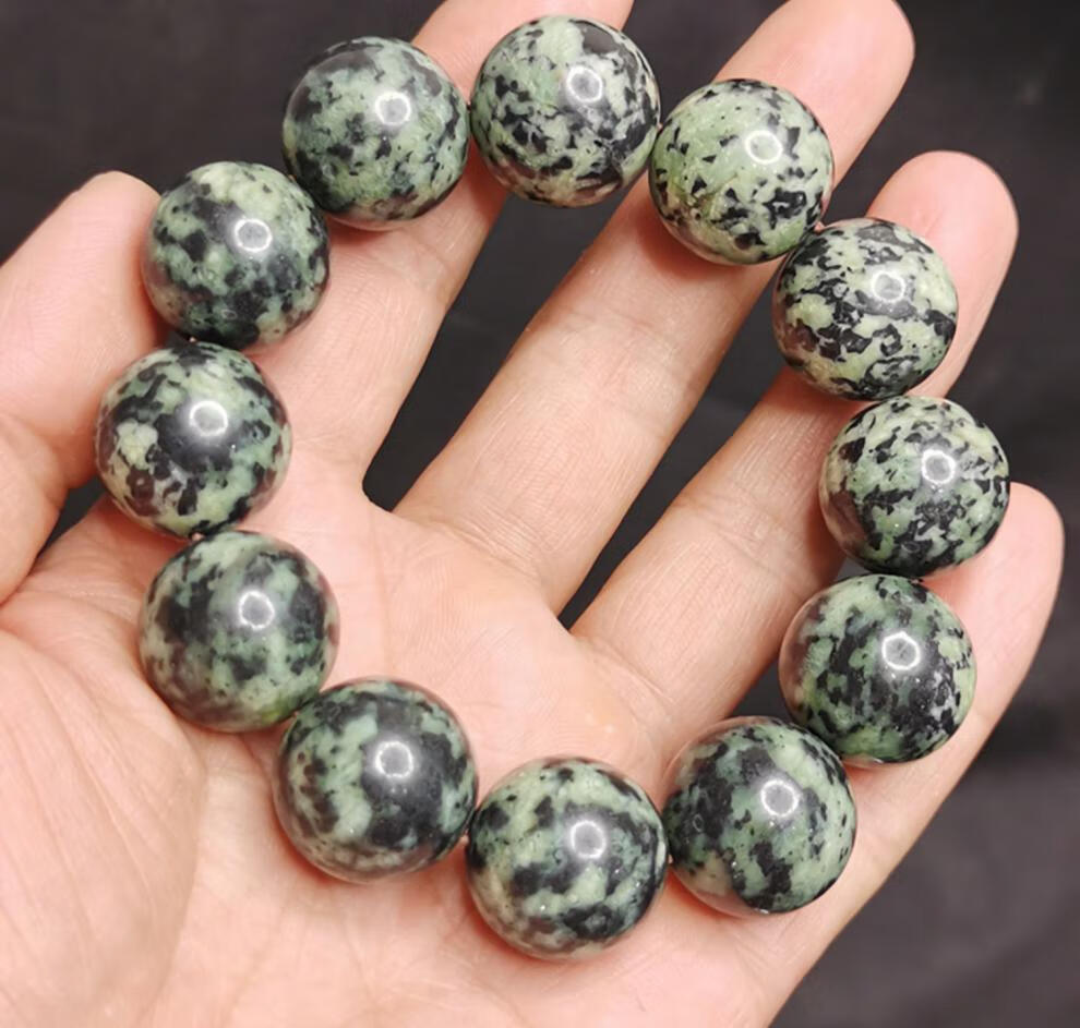 新升级药王石手串药王石手链蛇纹玉男女款圆润饰品绿色单圈藏玉圆珠