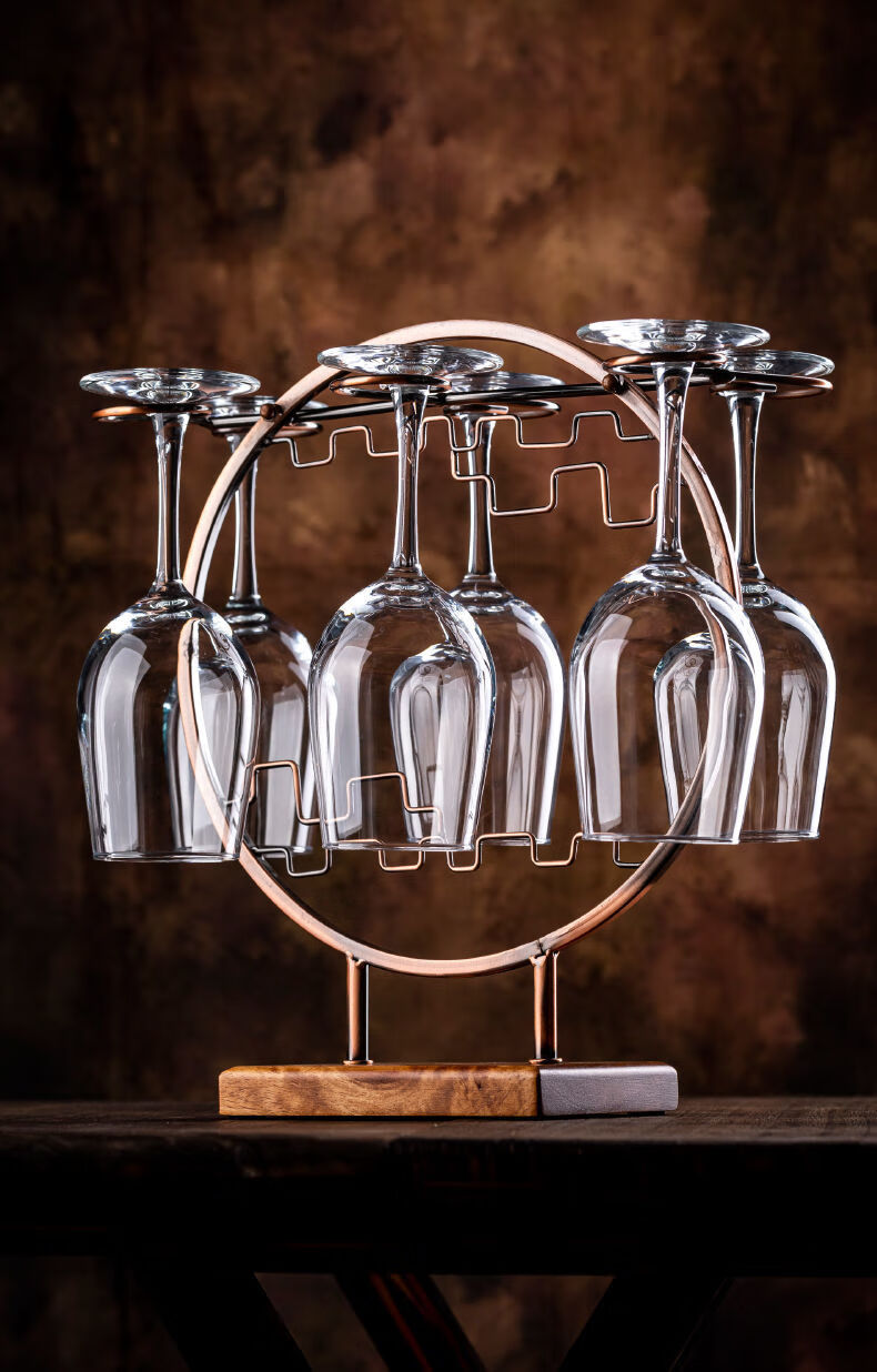 高脚杯架倒挂家用创意铁艺红酒杯摆件挂架悬挂现代简约新中式轻奢红