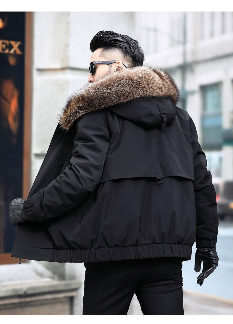 派克服男派克服海宁男士短款皮草夹克仿貉子毛内胆保暖皮毛一体男装