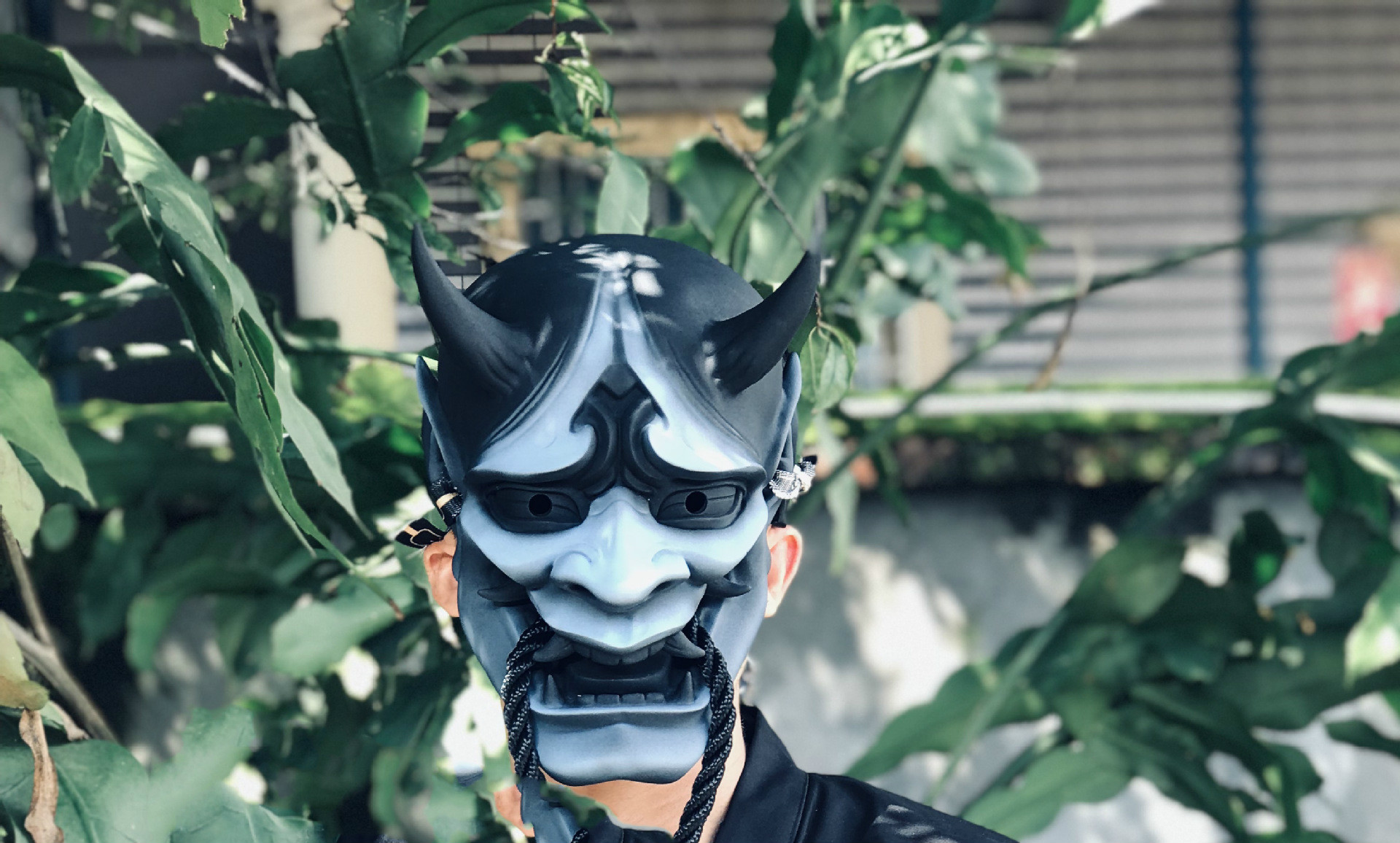 封印赤般若面具般若cosplay日系能面罩牛魔王红面鬼脸带绳牛角 红色