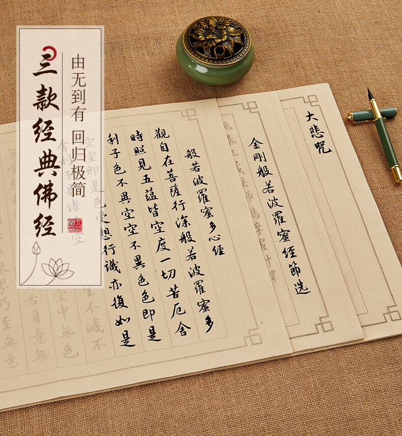 六品堂行书毛笔字帖心经抄写本金刚经临摹字帖抄经卷大悲咒经书静心手