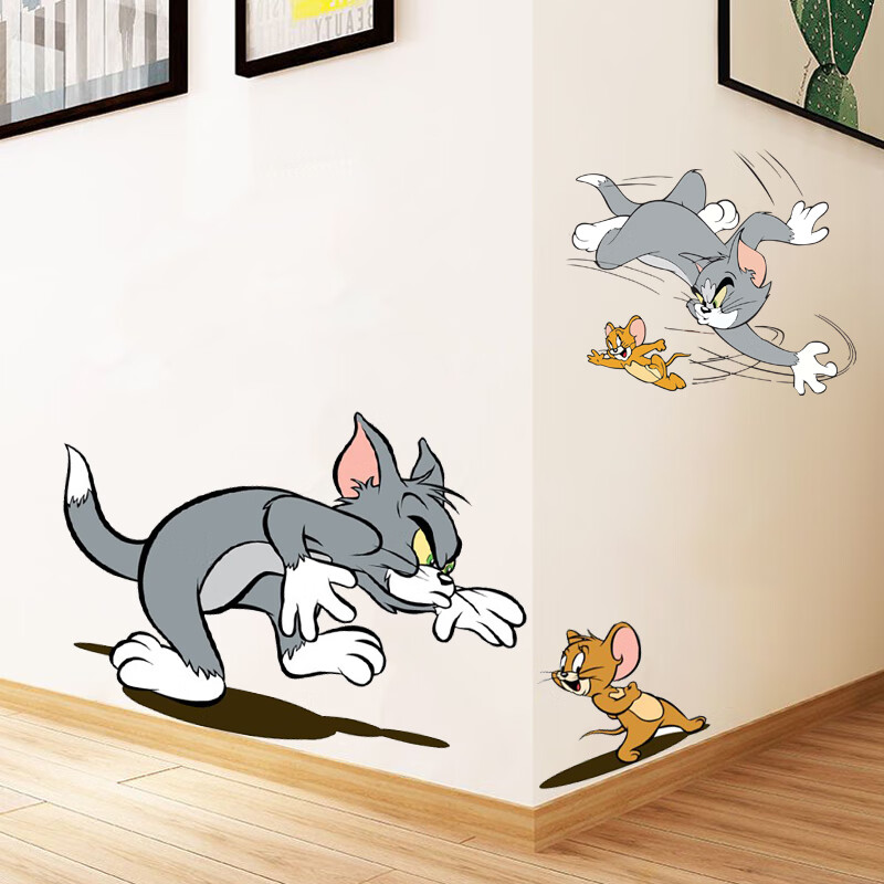 猫和老鼠墙贴猫和老鼠3d立体墙贴画卧室儿童房间布置创意客厅墙壁装饰
