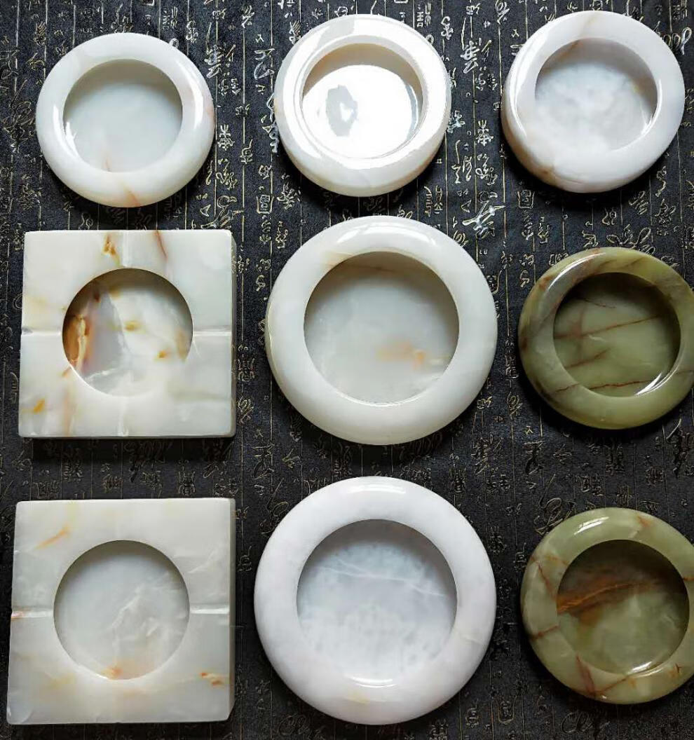 玉石烟灰缸创意家用天然石头大理石烟灰缸大号办公室摆件商务礼品订制