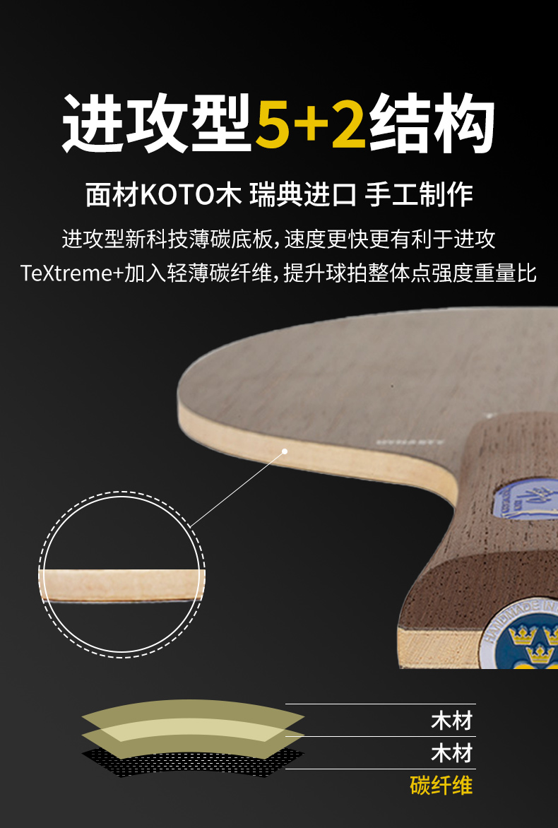 蓝标许昕斯蒂卡乒乓球拍底板金标许昕蓝标斯帝卡极强纯木玫瑰瑞典皇冠