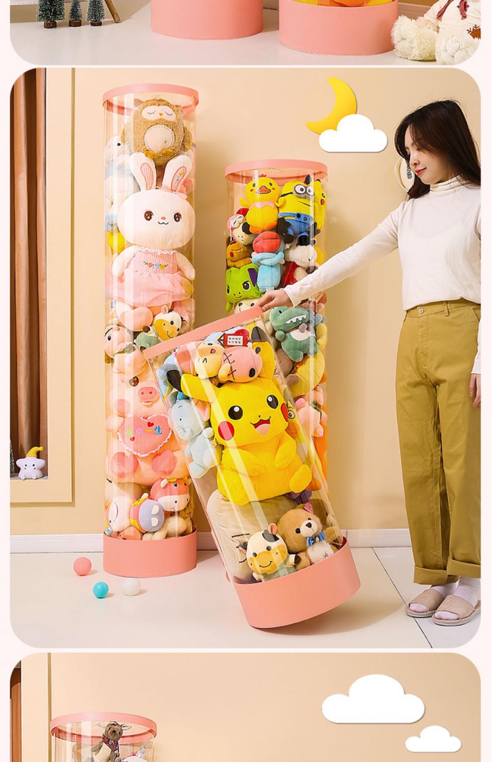 娃娃收纳桶透明礼盒款娃娃收纳桶儿童毛绒玩具大玩偶的神器公仔箱透明