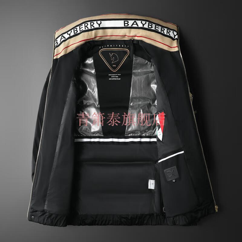 奢侈品牌巴宝莉男装男士潮冬季白鸭绒立领服潮休闲修身加厚外套黑色