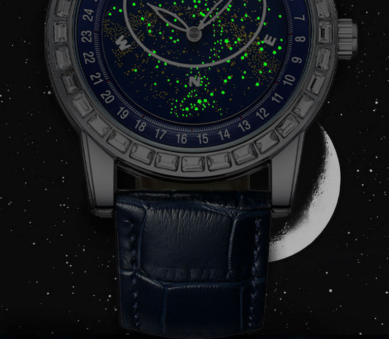 dcoudswatch高质量同款星空手表男全自动机械表旋转满天星满钻星河