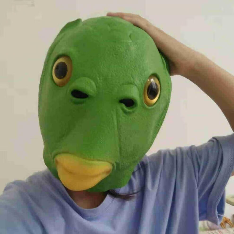 面具圣诞节头套抖音网红同款绿头鱼头套绿鱼人面具 鱼头套 道具三件套