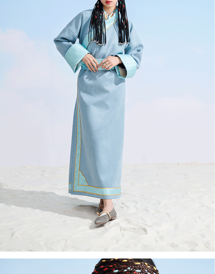 藏装女士新款藏族服装女全套藏袍藏族服装女写真蓝色毛领西藏民族风