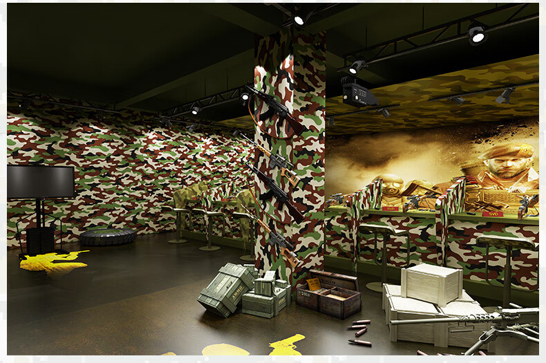 迷彩军旅军事主题餐厅饭店仿马赛克店面装修背景墙服装店墙纸 温馨