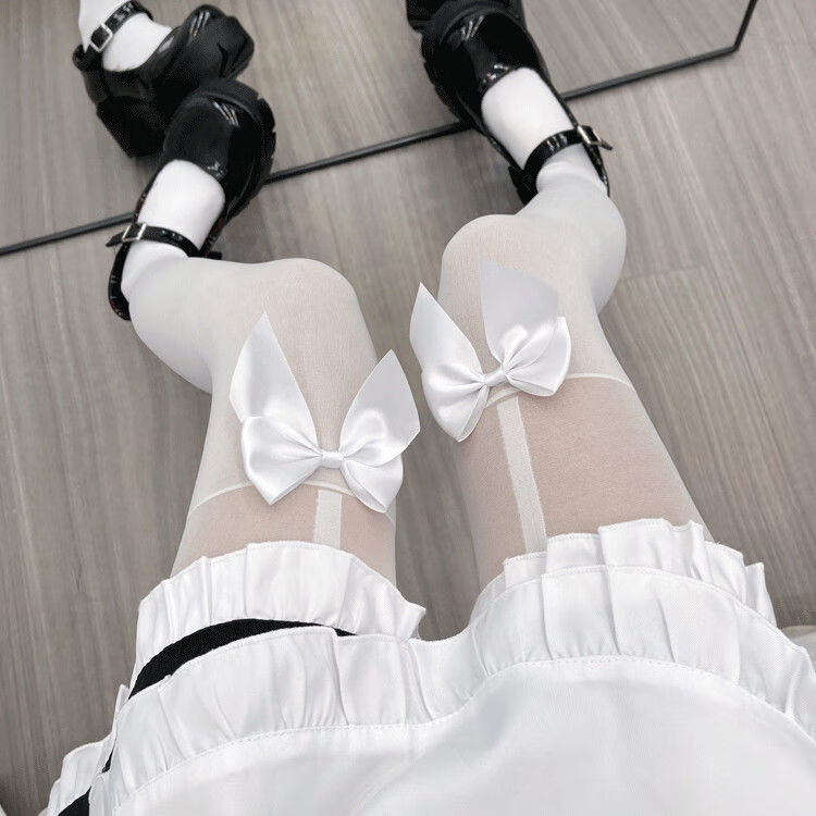 日系可爱蝴蝶结假大腿袜连裤袜女jk白丝袜拼接假吊带高筒袜 蝴蝶结连