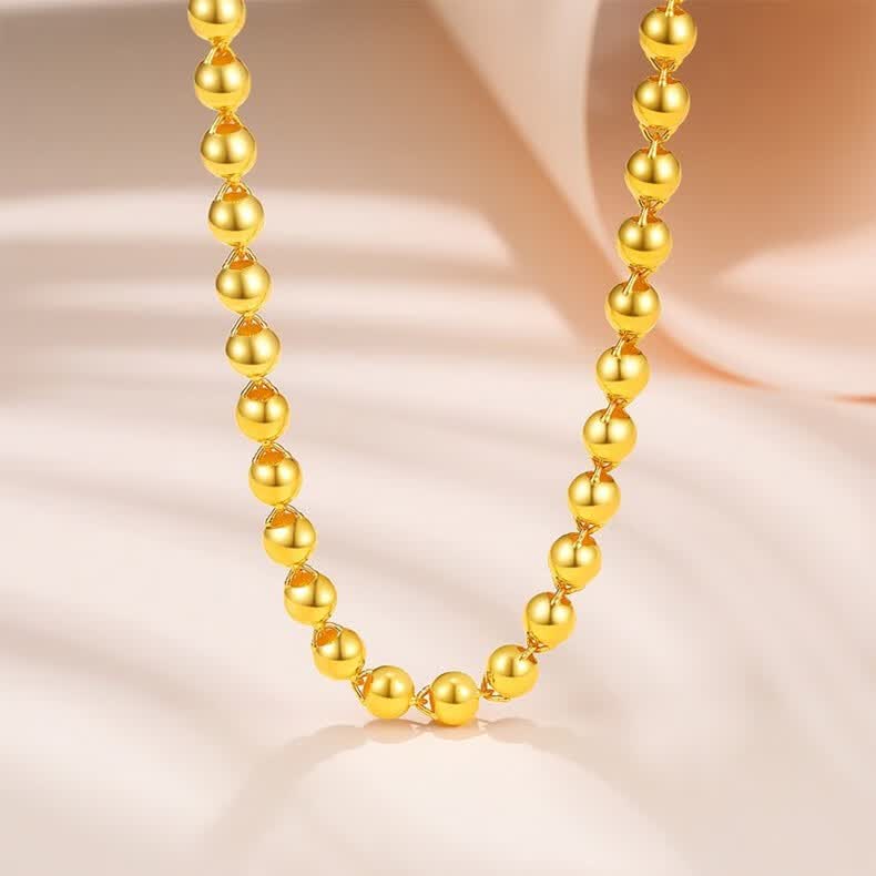 老凤凰男士黄金项链 圆珠足金999佛珠金链子男女加粗款 光珠黄金配链