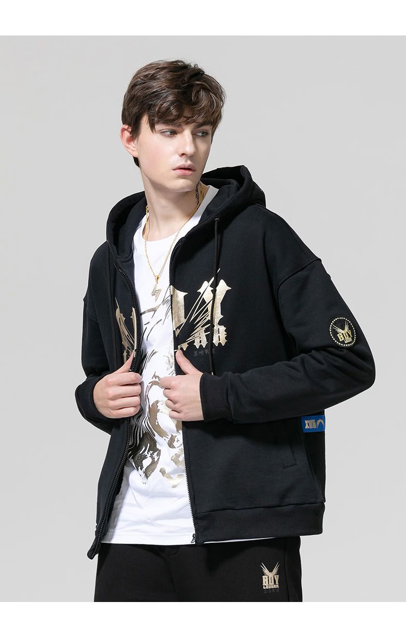 boy leohar潮牌卫衣男冬季保暖连帽外套加绒情侣一套衣服ins长袖 黑色