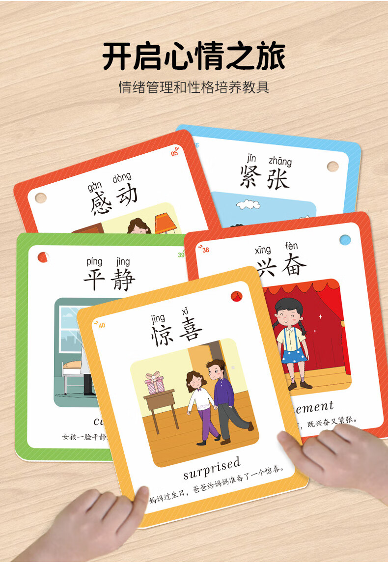 情绪卡片 儿童情绪感受卡表达训练控制闪卡玩具教具卡通表情脸谱认知