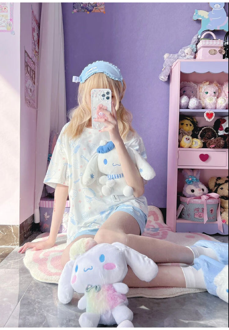 秋季大码睡衣女风日系2022玉桂狗短袖短裤加肥加大码胖mm200斤秋款