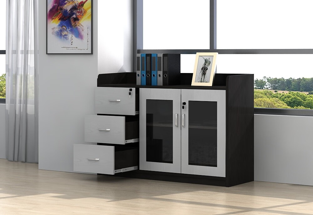 家具板式文件柜木质矮柜茶水柜储物柜带锁办公柜长条资料柜打印机柜子