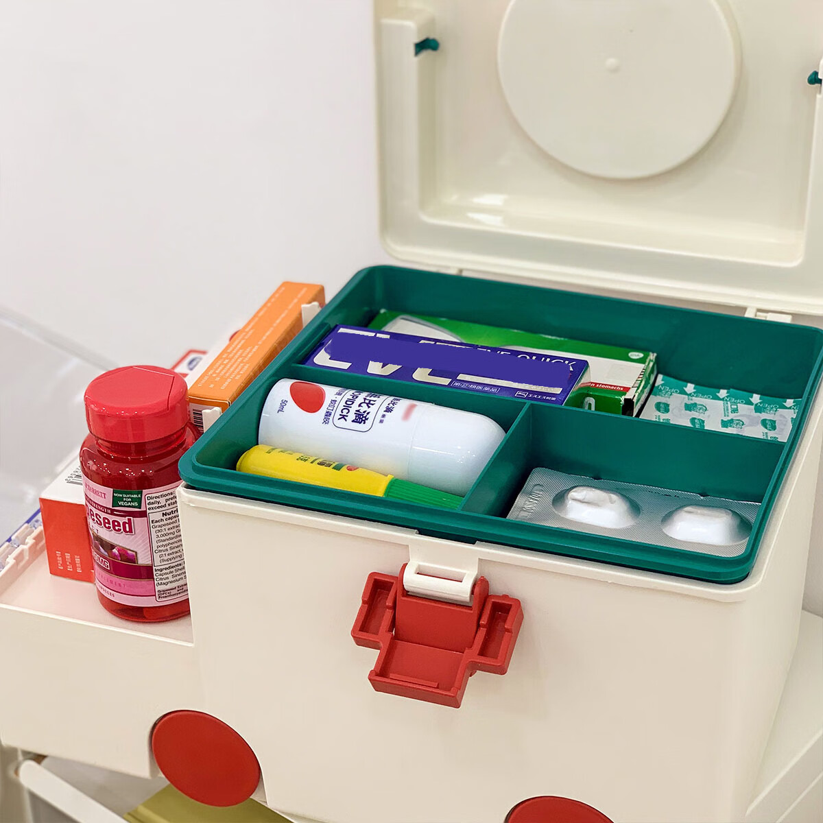 创意大容量家庭医药箱收纳箱双层卡通儿童急救药箱救护车箱子灰色救护