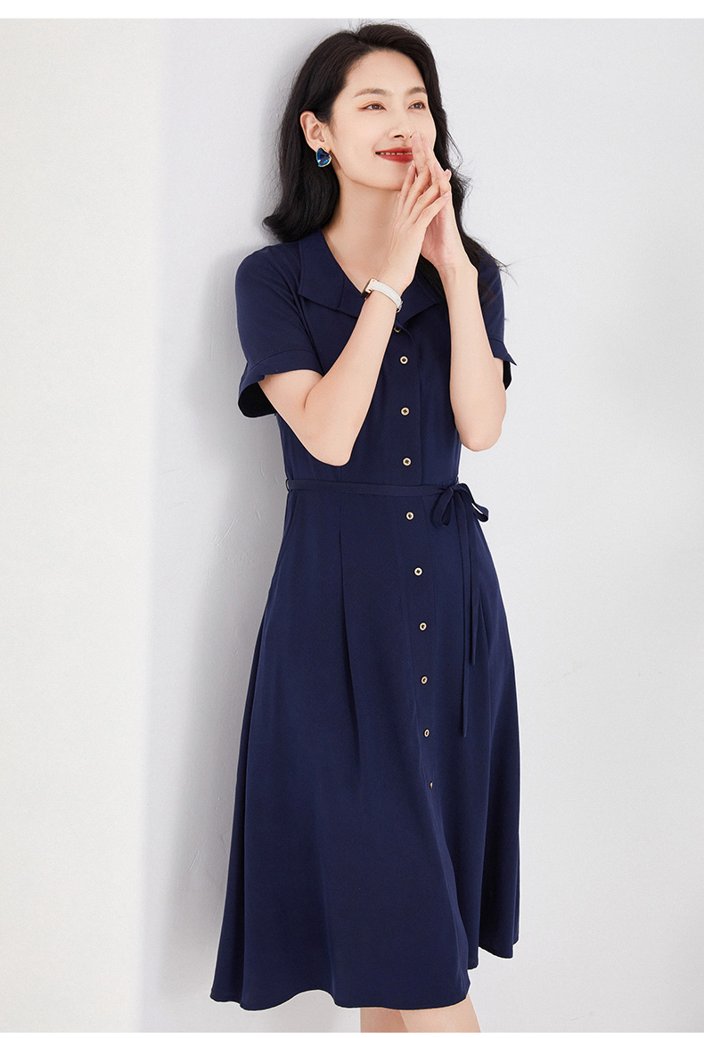 乔万尼真丝连衣裙2022年新款夏季商场同款桑蚕丝妈妈收腰 子夜蓝 160